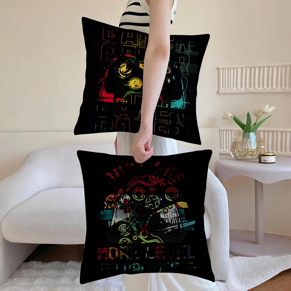 Colorful Graffiti Game Gamepad Cushion Cover Antidustmite Pillowcase Invisible zipper silky short plush Sofa cushion cover