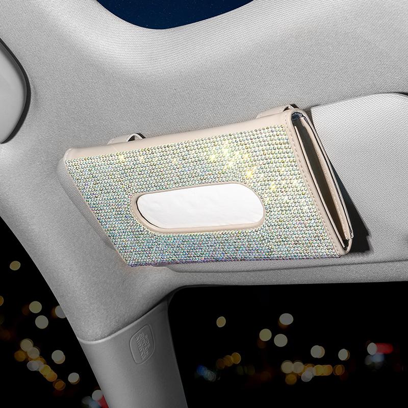 Univerzální křišťálový držák na kapesníky do auta, sluneční clona, nudný růžový dekor, bling, držák na papírové ručníky, příslušenství pro dívky