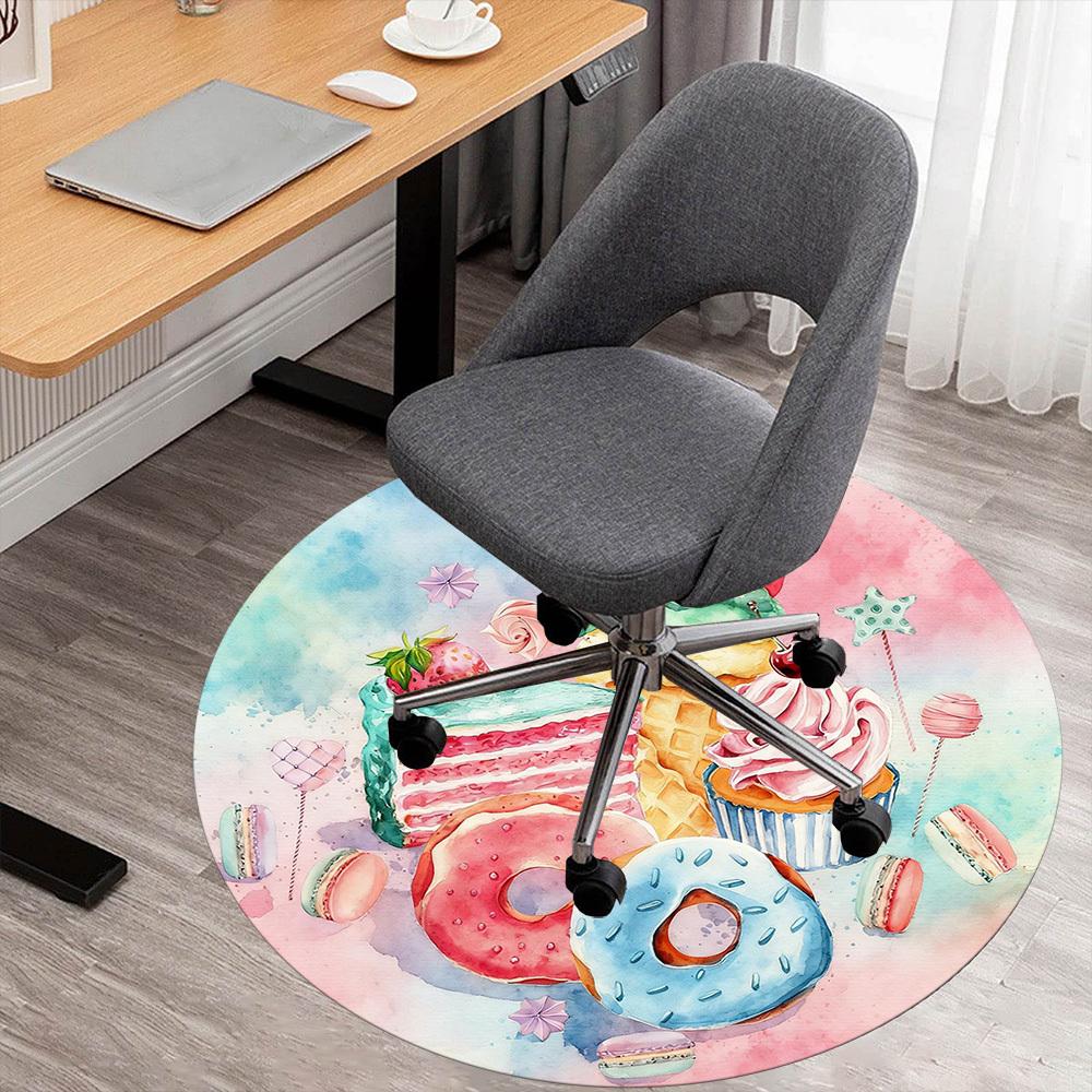 

1pc Sweets Desserts Round Chair mat office Area Rug - Non-Slip, Floor Mat for Office, Bedroom, and Indoor Decor p127293 80cm by 80cm