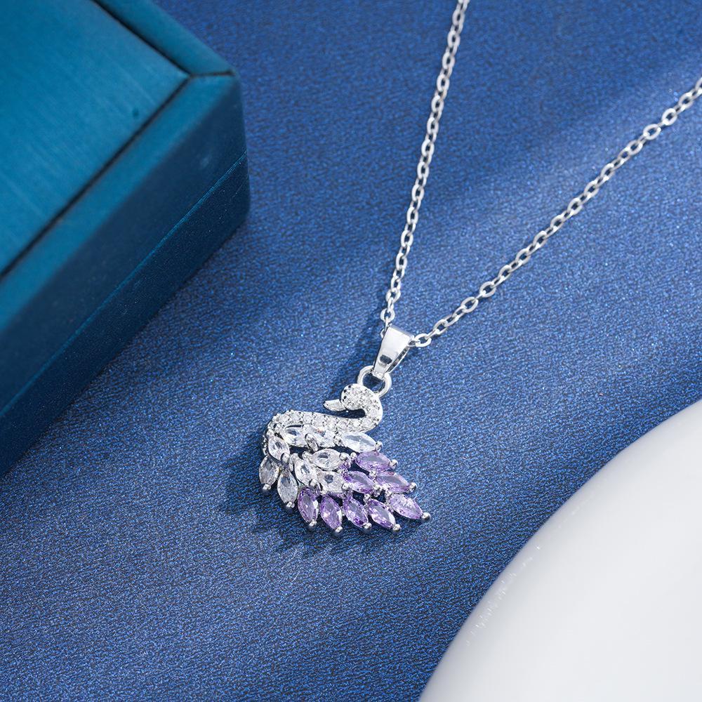 Korean Dongdaemun Zirconia Swan Pendant Titanium Steel Necklace for Women - Niche Design, Colorfast, Durable.