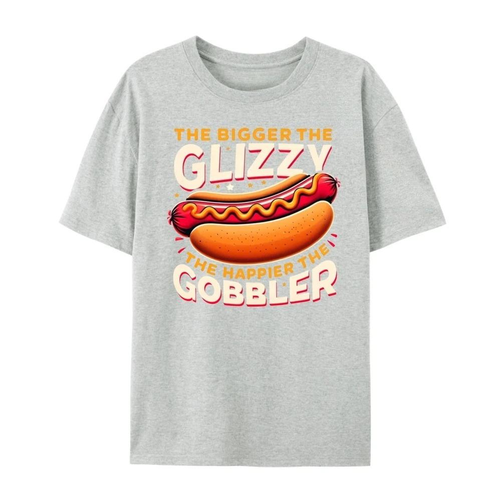 Funny wolfing hot dog cartoon print Thanksgiving casual daily short sleeved round neck Womens Tshirt