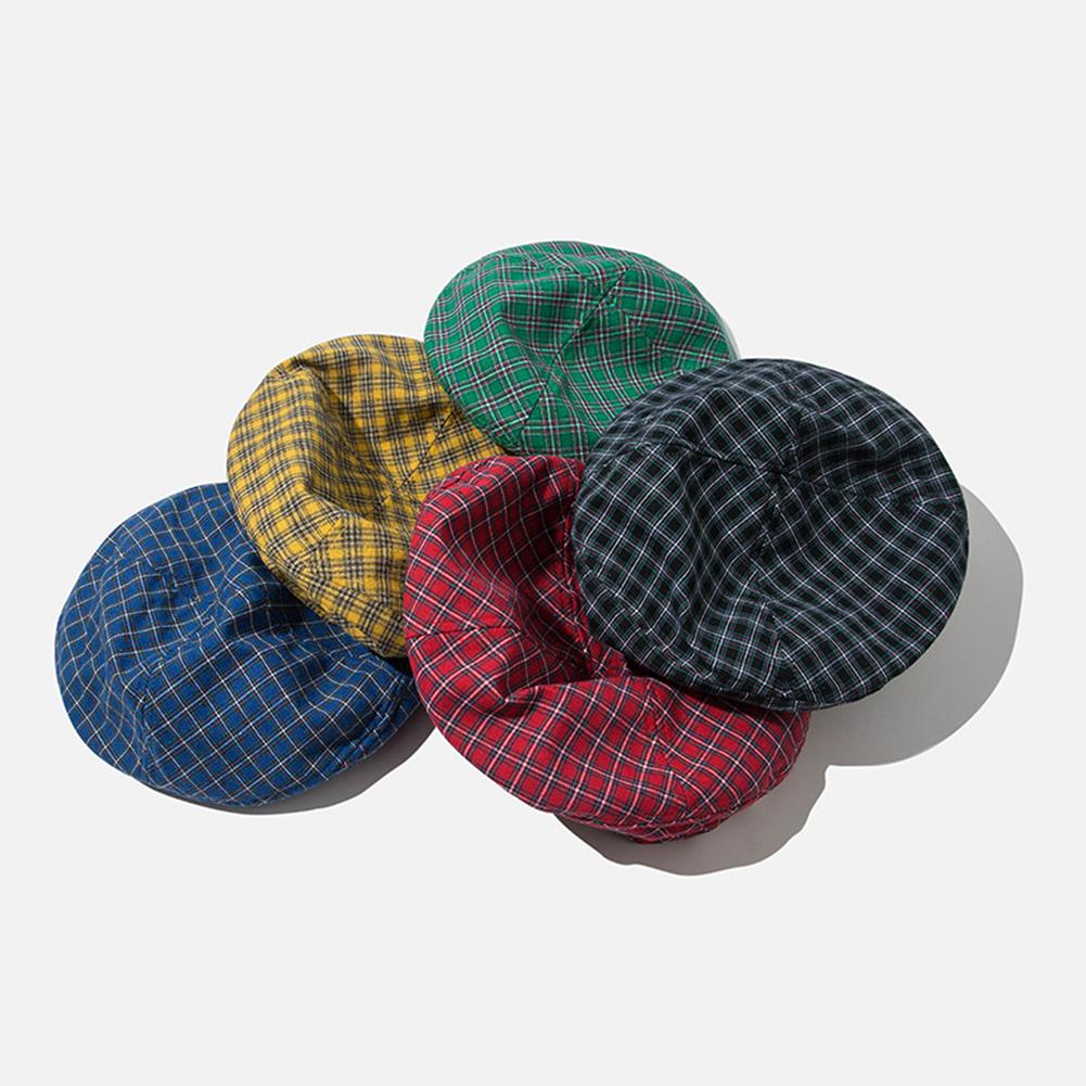Women Retro Style Thin All Match Plaid Printing Beret Painter Cap