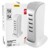 Dudao Ładowarka Sieciowa 5x USB Z Wbudowanym Kablem Sieciowym EU Biały (A5EU)