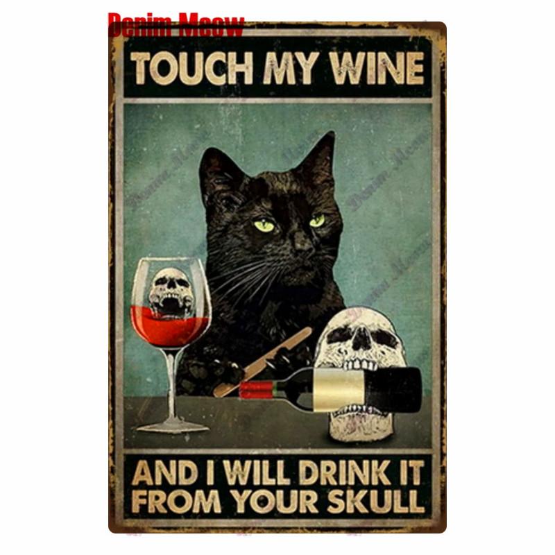 Vintage Turquoise Cat Metal Poster, I Drink Wine Wall Tin Sign, Retro Frogs, Wine Plate for Elf Bar, Pub and Garden Decor, WY52