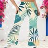 Pantalon évasé long taille haute pour femme grande taille avec imprimé feuilles tropicales
