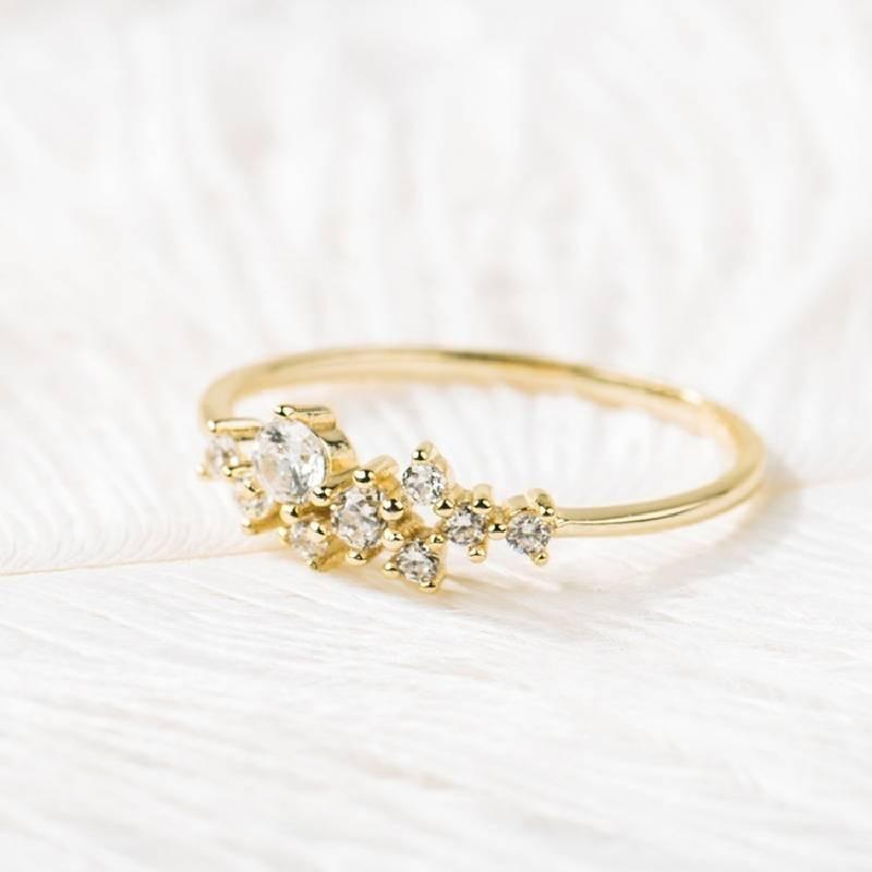 Elegant 18k Gold Plated Diamond Ring For Women With Floral Design And Adjustable Sizes