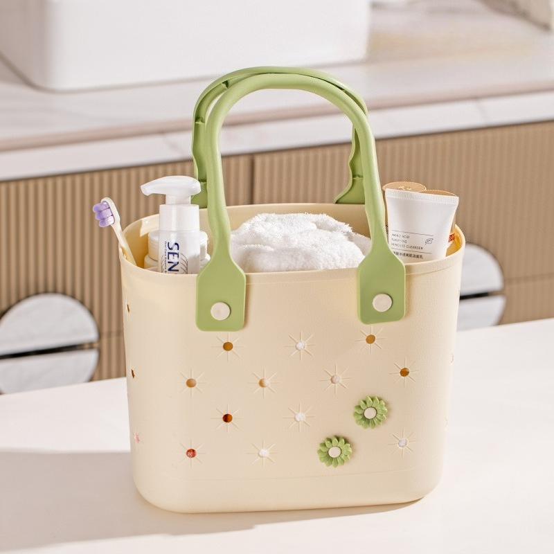 Handheld Picnic Basket Outdoor Home Use Creative Soft Material Bottom Drain Shower Wash Bathroom Storage Basket