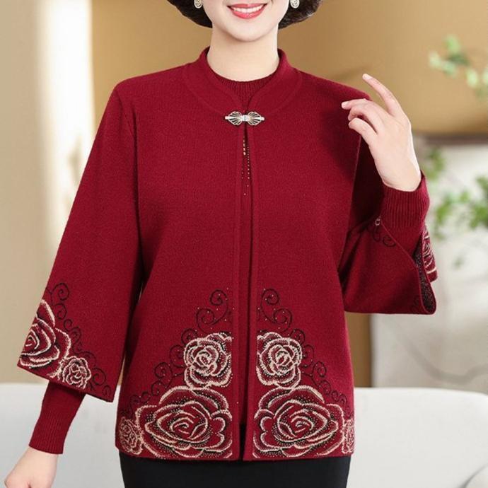 2PCS Knitted Tops Autumn/Winter Women Printed Cardigan Pullover Sweater Two-piece Plus Size Open-front Knitted Cardigan Comfortable Sweater Outfits