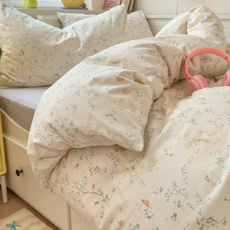 Set de lenjerie de pat de lux cu imprimeu floral, 3 piese, 100% bumbac, set husă de pilotă cu 2 fețe de pernă - Rezistent la șifonare, Respirabil pentru toate anotimpurile