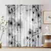 Set Of 2 Bohemian Print Curtains Style Black Floral Durable Polyester Fabric Without Rod Art Deco Festive Perfect Curtain Made