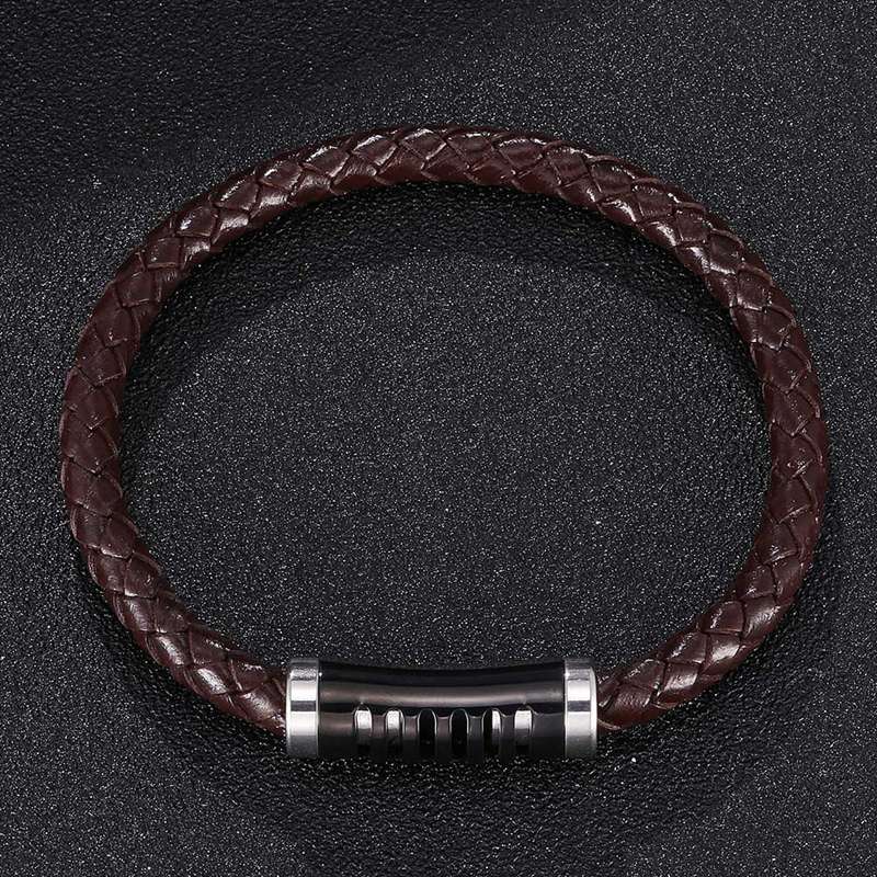 

Мужской кожаный браслет, черный, коричневый, плетеные браслеты, пряжка из нержавеющей стали, модный мужской браслет, подарки 205mm коричневый
