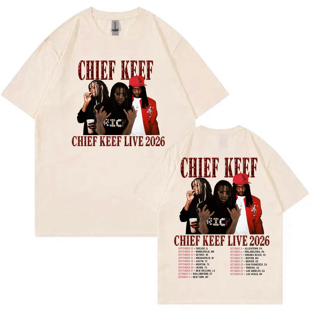 Rapper Chief Keef Tour 2026 Double Sided Graphic T ShirtsUnisex Hip Hop Vintage T-shirts Summer Casual Fashion Loose T-shirt