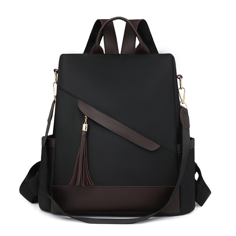 Large capacity nylon splicing women's backpack urban simple commuting shoulder bag anti-theft storage college student schoolbag