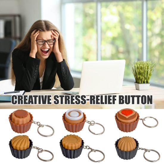 3D-gedruckter Dessert-Klicker-Schlüsselanhänger Stressabbau Cupcake-Dekompressionsknopf Fidget-Schlüsselring Tasche Rucksack Geldbörse Anhänger