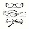 1PC Premium Classic Rectangle Reading Glasses - Floral Temples, For Middle-Aged/Elderly/Men/Women/Students/Teachers, Casual & Business Use