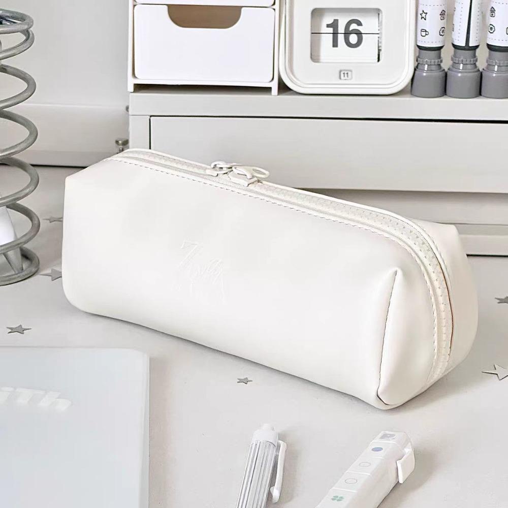 

1pc Large Capacity Pencil Case PU Leather Pencil Pouch Multi-Function Pen Bag Students белый
