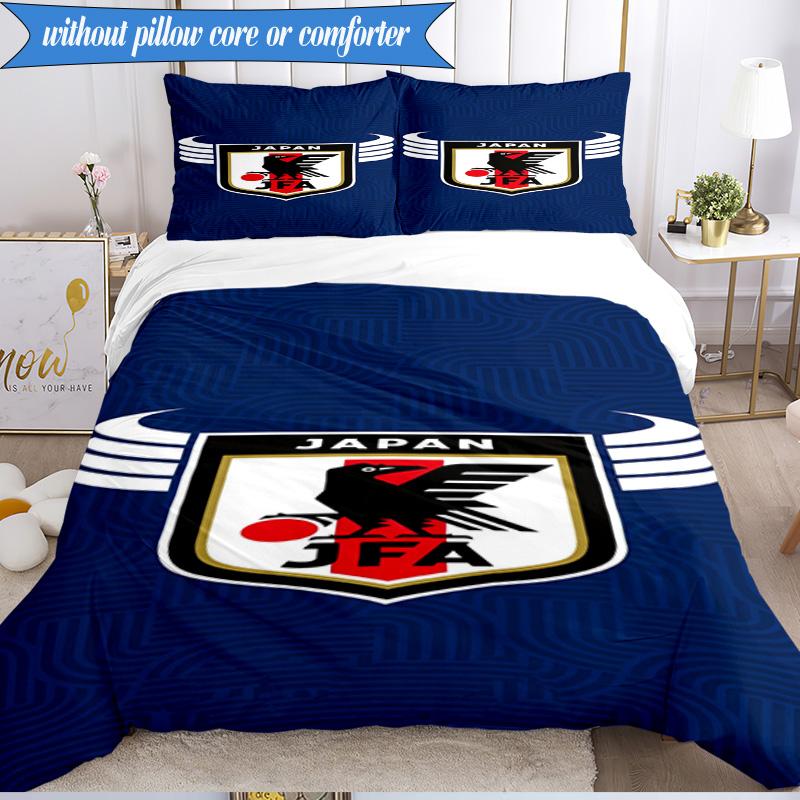 3PCS Japan Football Association Emblem Bedding Set 2D Printing (Includes 1 Duvet Cover + 2 Pillowcases Coreless), Bedroom decor,Fan gift