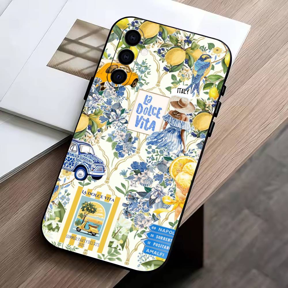 

Amalfi Coast Lemon Phone Case Black Silicone Soft For Samsung Galaxy A73,A72,A71,A70,A53,A52,A51 Samsung a73 5g