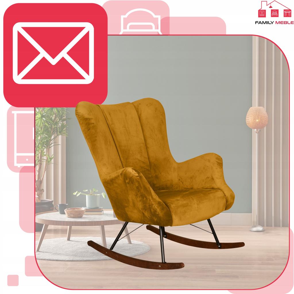 Scandinavian Vika Wing Chair, Rocking, On Runners, Family Meble, Mustard Yellow