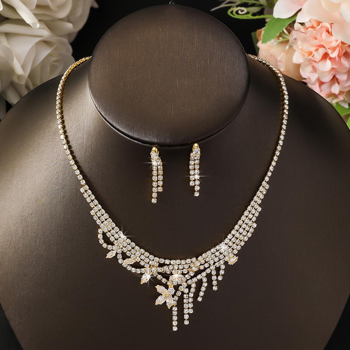 

Cross border bride accessories necklace rhinestone wedding dress women s wedding dress accessories high-end two-piece set