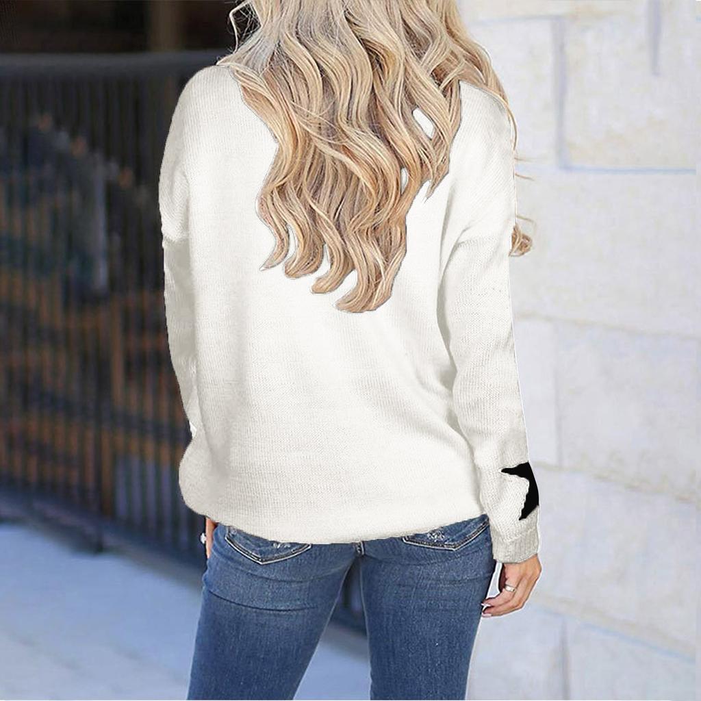 Women's Casual Bottoming Knit Sweater Women Loose Round Neck Star Pullover Sweater