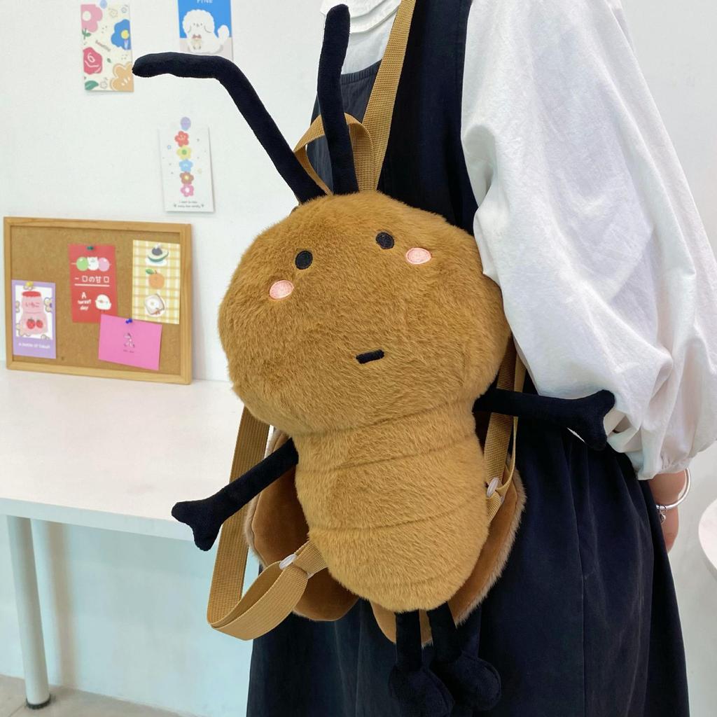 Cute Southern Cockroach Plush Backpack With Splicing Design For Daily Use