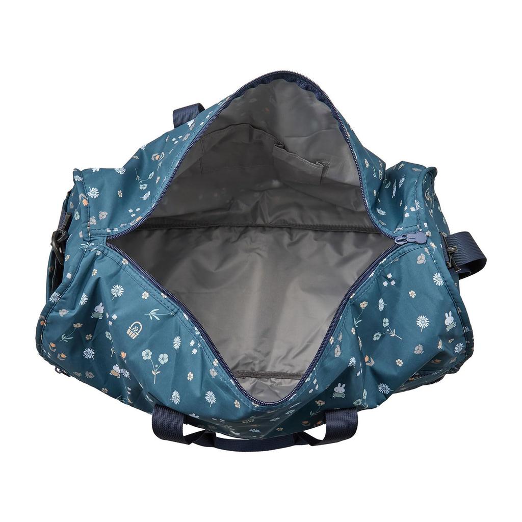 Folding Boston Bag, Large, Miffy HPL0004, B273, Navy Small Flowers