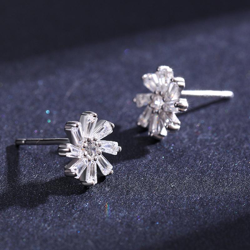 Modian 925 Sterling Silver Snowflake Rotating Flower Stud Earrings for Women Hypoallergenic Elegant Wedding Statement Jewelry