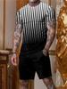 Men's Casual 2pcs Set, Coconut Palm Print T-shirt + Active Shorts Matching Set For Fitness