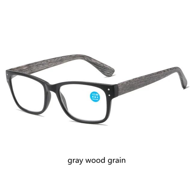 

Ретро полнокадровые очки для чтения с имитацией древесины и антисиним светом HD, весенние очки для пресбиопии, диоптрии от +1,0 до +4,0 100