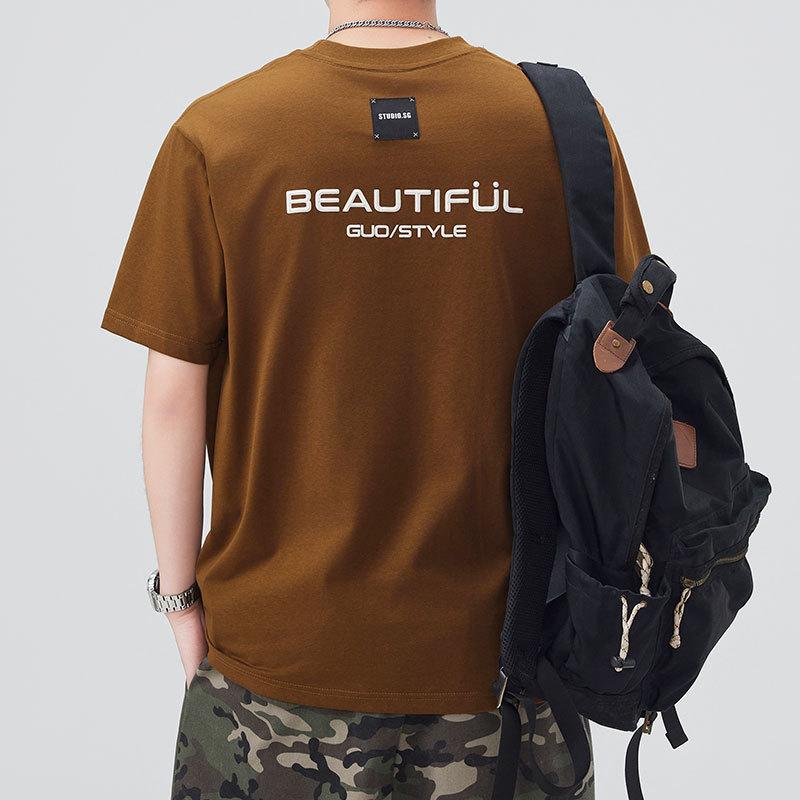 

Мужская новая летняя свободная футболка с круглым вырезом и короткими рукавами, тонкая футболка с принтом 4XL коричневый