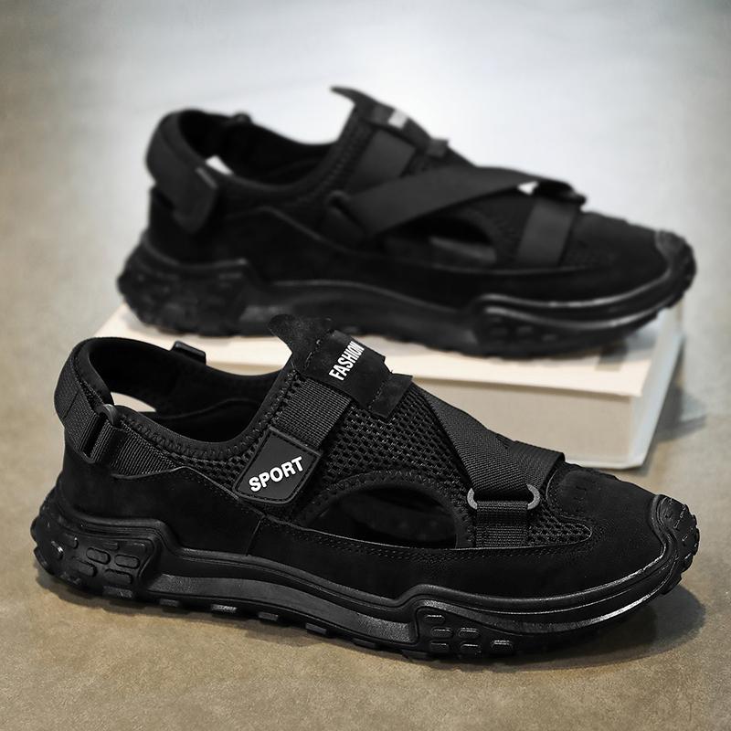 

2024 летние новые мужские сандалии большого размера, модные сандалии на платформе, тапочки, сандалии большого размера Plataforma 36-45 44 чёрный