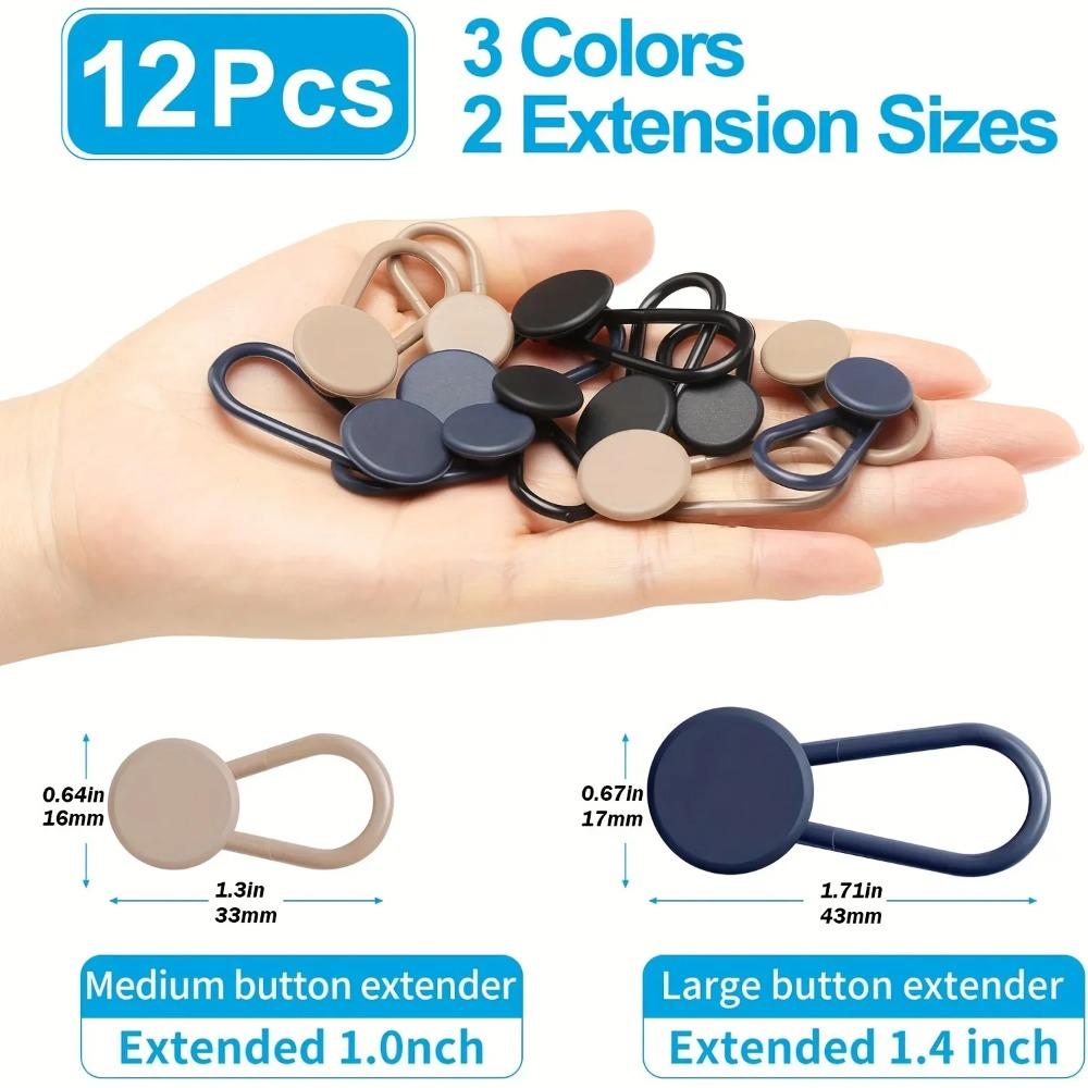 4/12-Pack Button Waist Expanders, No-Sew Adjustable Jean Extenders, 1-1.4 Inch Extra Space, Unisex for Pants Jeans, Multi Colors
