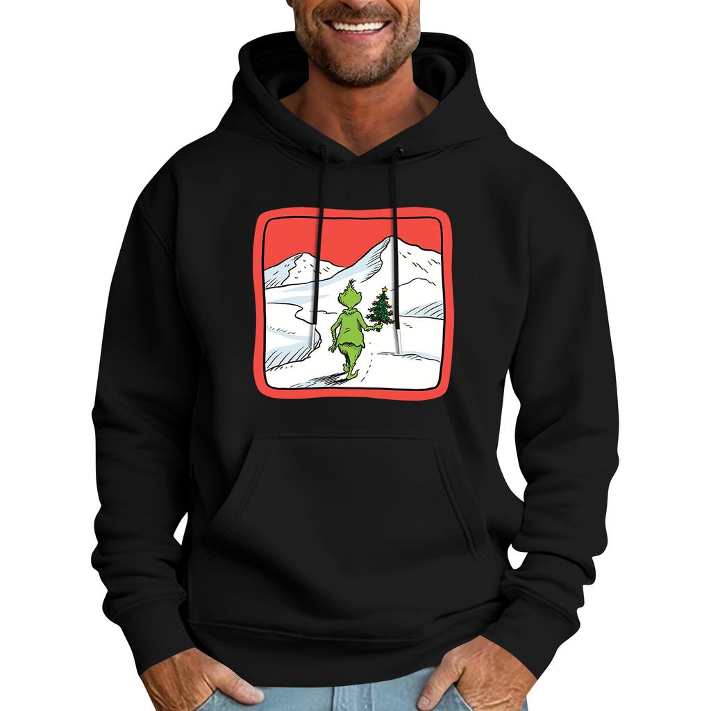 Men's Casual Sports Hooded Pocket Christmas Print Long Sleeve Sweatshirt