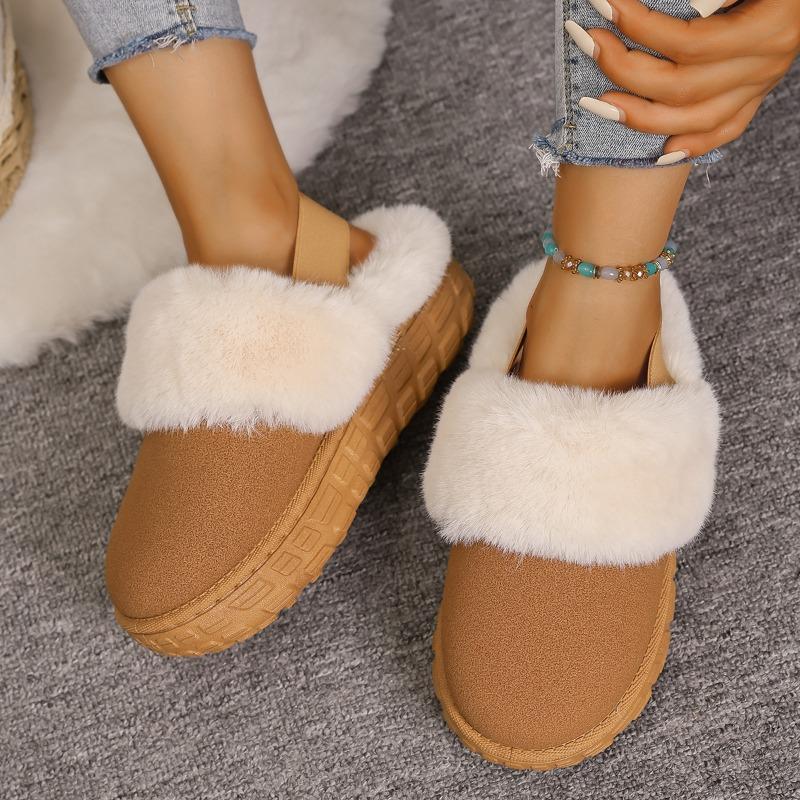 Fashion 2025 New Cotton Slippers Women's Winter Platform Non-slip Fleece Warm Wool Slippers