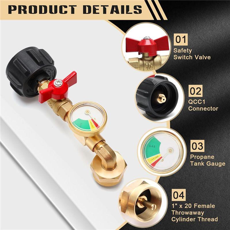 A84X-7PCS 90 Degree Propane Refill Pressure Adapter With Valve And Gauge Sets For QCC1 Propane Tank
