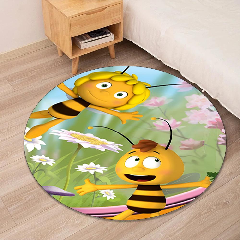 Maya the Bee Printed Round Rug Carpet Chair Rug Area Rug Entryway Doormats,for Office Chair Living Room Bedroom Kitchen Room.