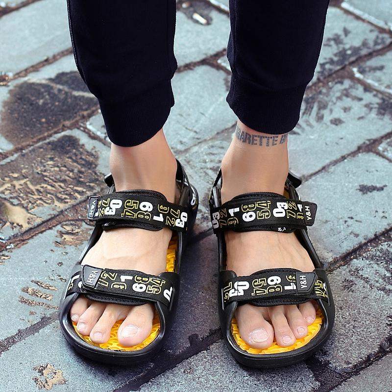 Summer Roma Style Mens Outdoors Sandals Black Hook & Loop Male Flat Sandals for Boys Casual Cheap Shoes
