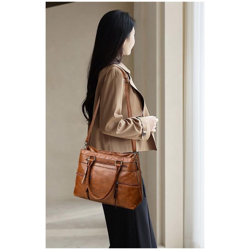 Women'S Leather Top-Handle Bags Luxury Designer Handbag And Purse Ladies Solid Color Shoulder Crossbody Bag Ladies Travel Commuter Bags