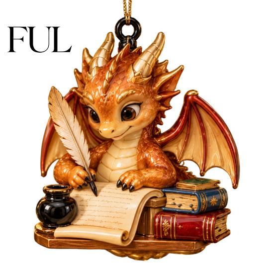 Creative Holiday Ornament for Garden Bookish Dragon Ornament, Fantasy Book Dragons Christmas Hanging Whimsical Decor Bookshelf Decoration, Acrylic