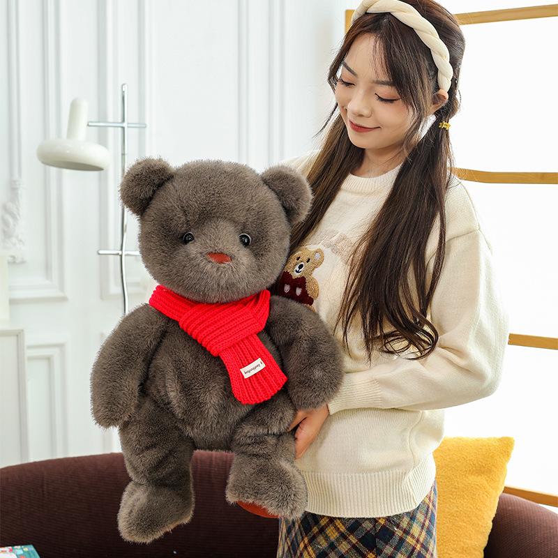 Cute Scarf Warm Bear Plush Toys Children's Sleeping Doll Girls' Bedside Teddy Bear Ornaments