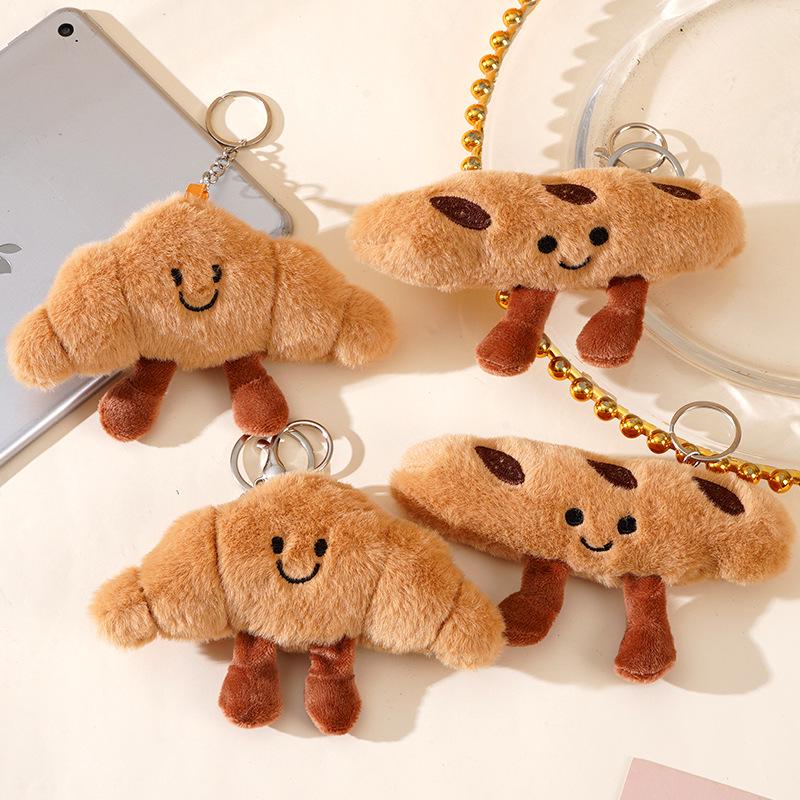 Croissant Stick Plush Keychain Charm: Cute Cartoon Bag Accessory