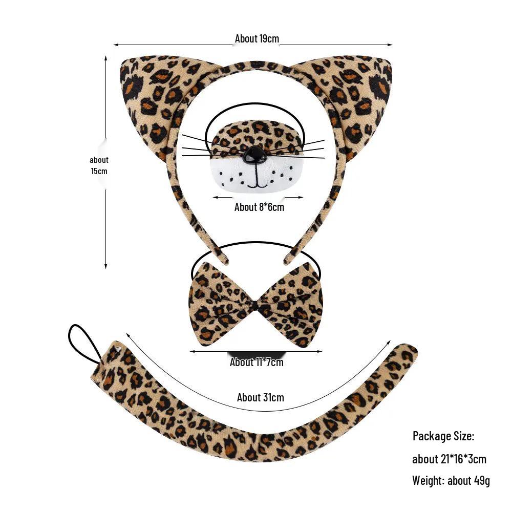 Set Maschera di Halloween per Bambini con Fascia Testa Testa di Leopardo e Orecchie da Gatto con Adesivi per il Viso
