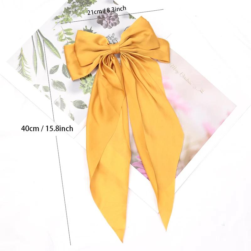 Elegant Women Bow Ribbon Hair Clip Fashion Simple Solid Satin Spring Clip Hair Pin Retro Headband Clips Girls Hair Accessories