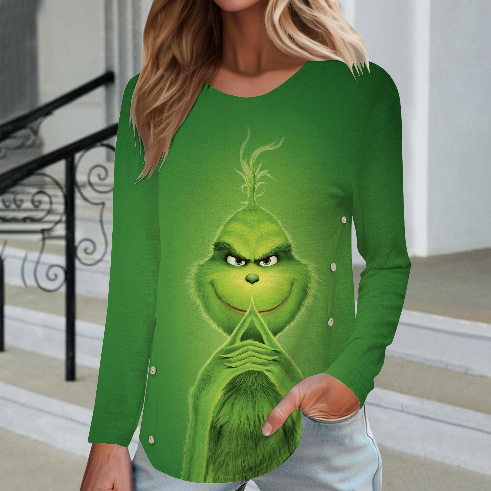 

Женская повседневная футболка на пуговицах с круглым вырезом и длинными рукавами с рождественским принтом, топ XXL