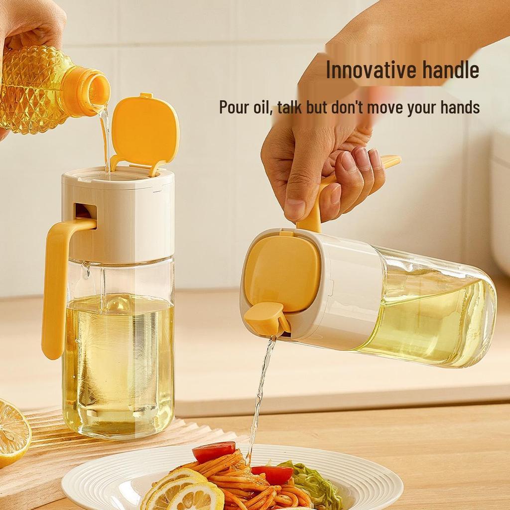 Leak-Proof Glass Oil Pot with One-Handed Lid for Soy Sauce and Vinegar