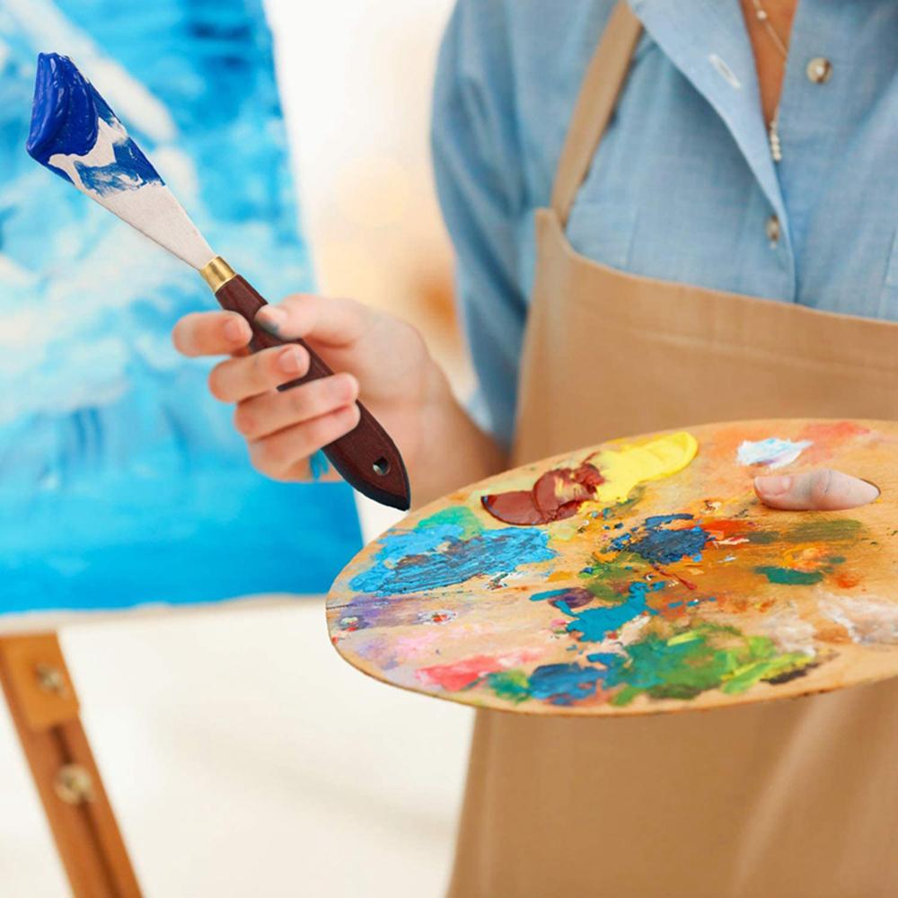 4 Pcs Painting Knife Set Stainless Steel Scrapers Wooden Handle Tray Tools Paint Tray Scrapers Supplies Drawing Mixer