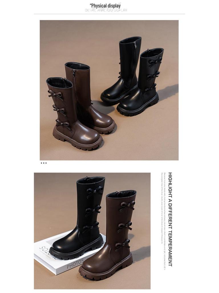 2025 Girls' High-Top Long Boots: Stylish Autumn/Winter Princess Boots with Plus Velvet Cotton
