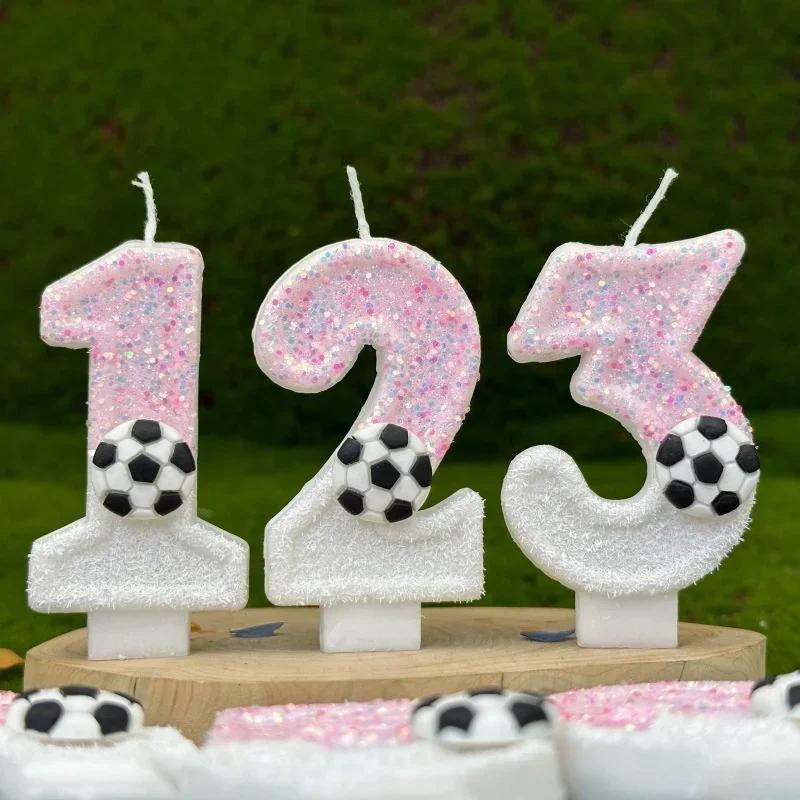 Soccer Birthday Memories Pink Candles White Girl Number Football Candle Cake Decoration Children's Surprises Room Decor Candle