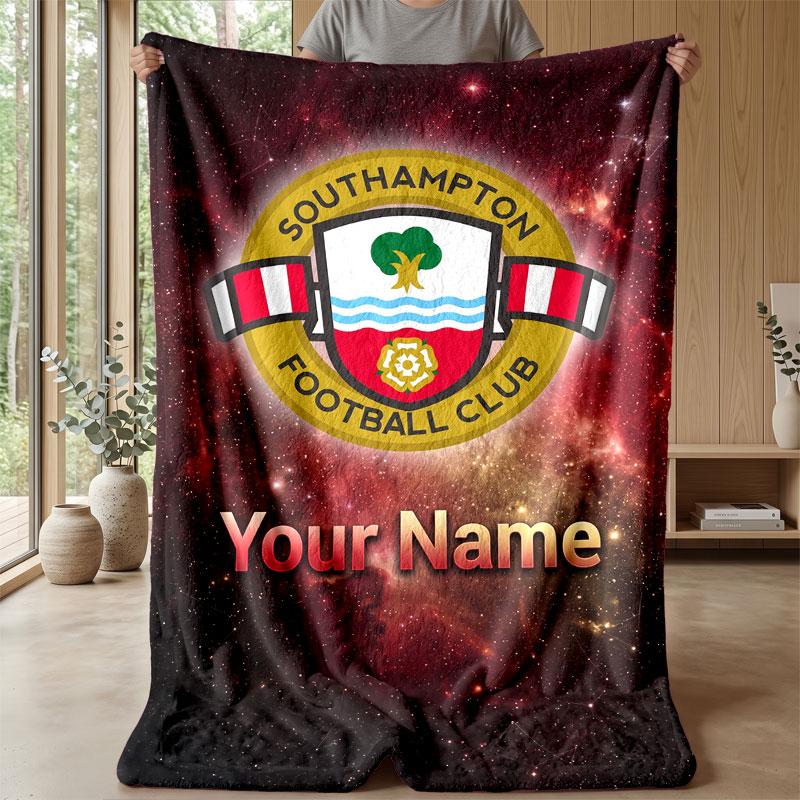 Southampton FC Benutzerdefinierter Name Text Flanelldecke Fußball Logo Personalisierte Fleece-Kuscheldecke Besonderes Geschenk für Sofa Schlafzimmer Zuhause